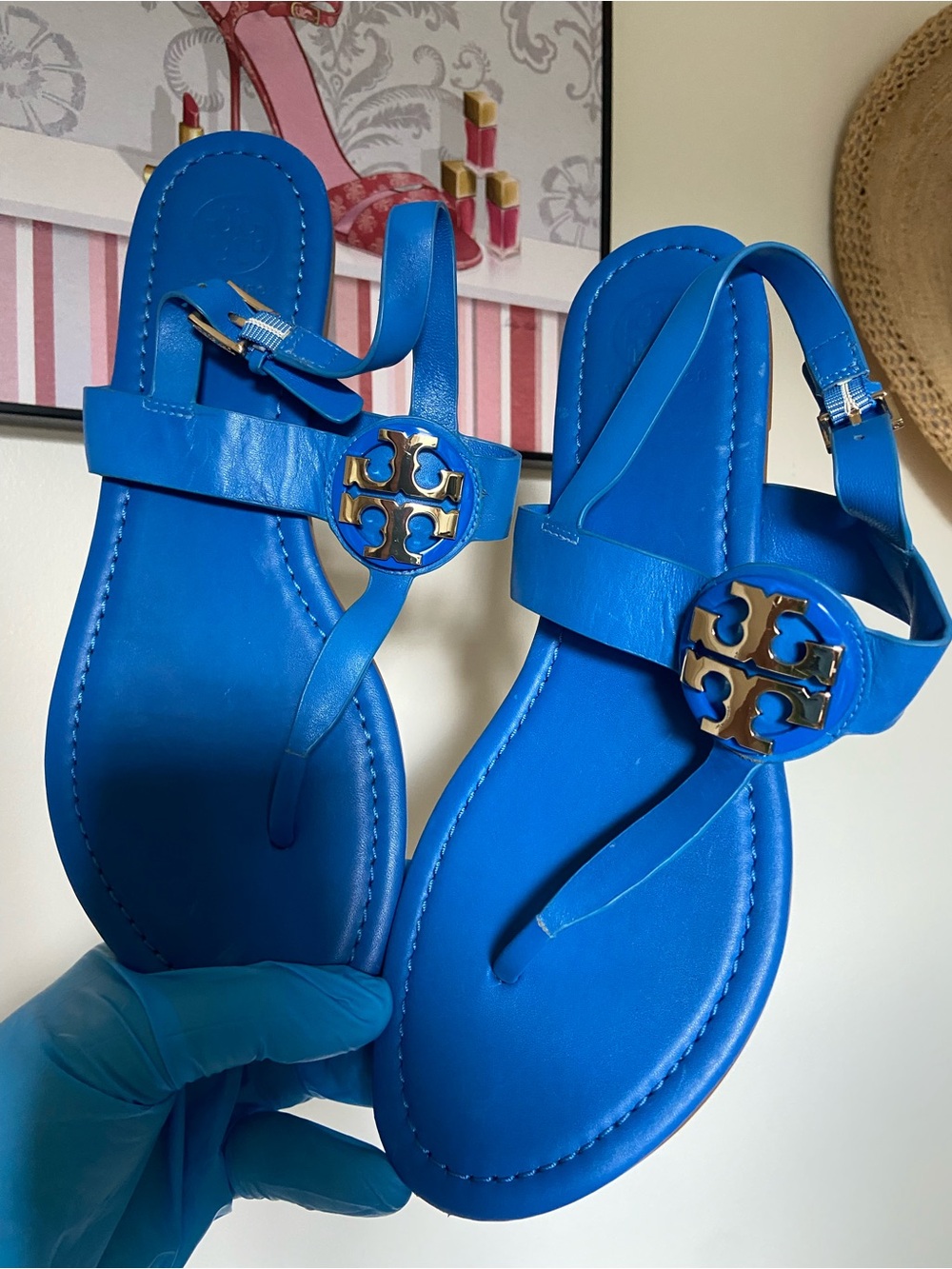 Tory Burch Royal Blue Miller Logo Thong Sandals
